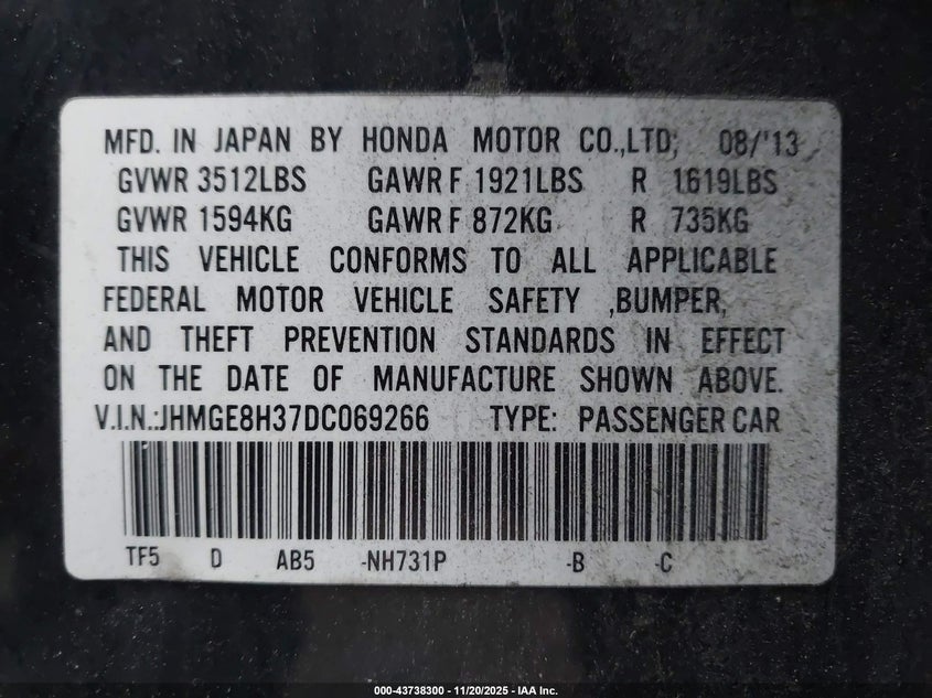 JHMGE8H37DC069266 2013 HONDA FIT photo no. 9