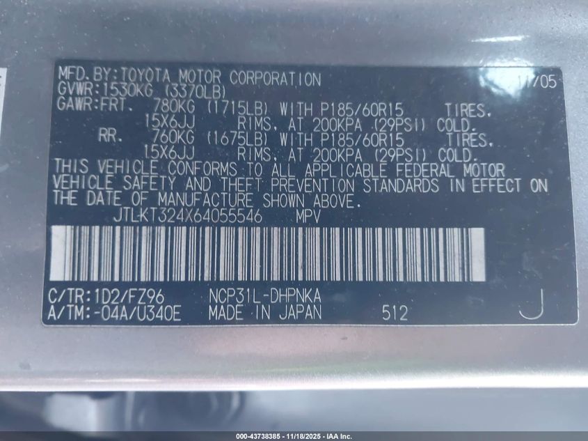 2006 Scion Xb VIN: JTLKT324X64055546 Lot: 43738385