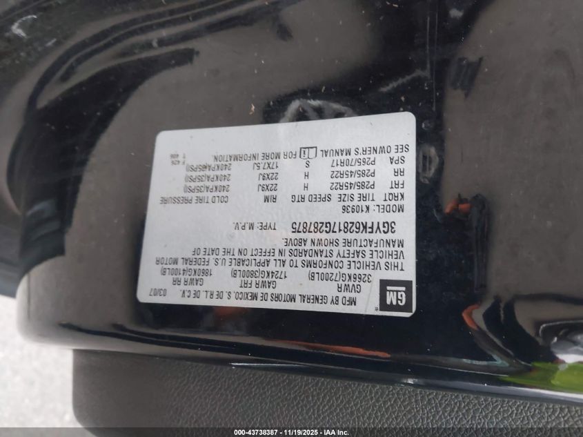 2007 Cadillac Escalade Ext Standard VIN: 3GYFK62817G287875 Lot: 43738387