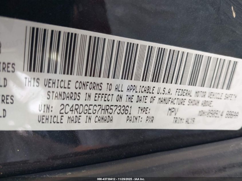 2017 Dodge Grand Caravan Gt VIN: 2C4RDGEG7HR573361 Lot: 43738412