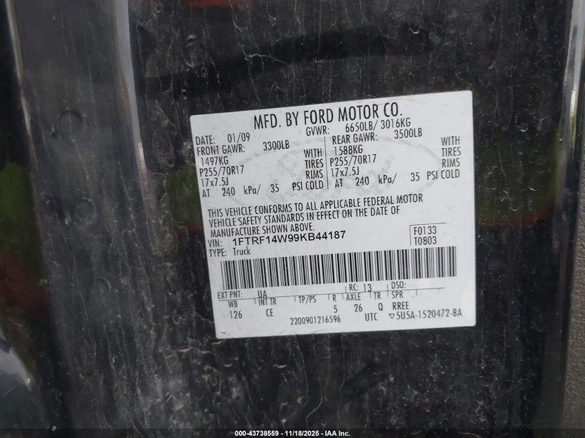 1FTRF14W99KB44187 2009 FORD F-150 photo no. 9