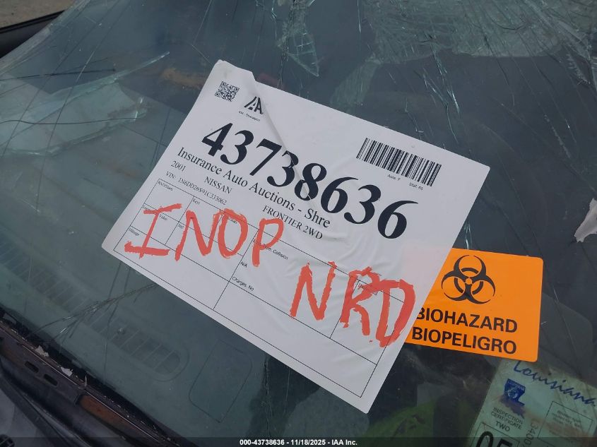 VIN: 1N6DD26S91C333062 NISSAN FRONTIER 2WD 2001 BLACK Photo 7