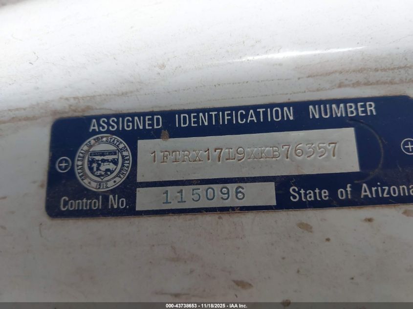 1999 Ford F-150 Lariat/Xl/Xlt VIN: 1FTRX17L9XKB76357 Lot: 43738653