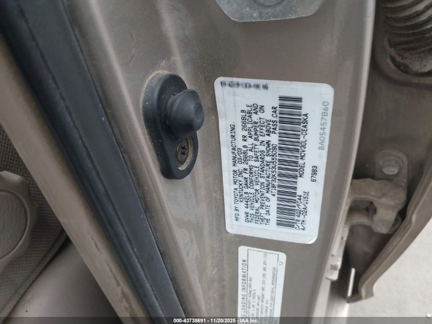 2003 Toyota Camry Se V6 VIN: 4T1BF32K53U555090 Lot: 43738691