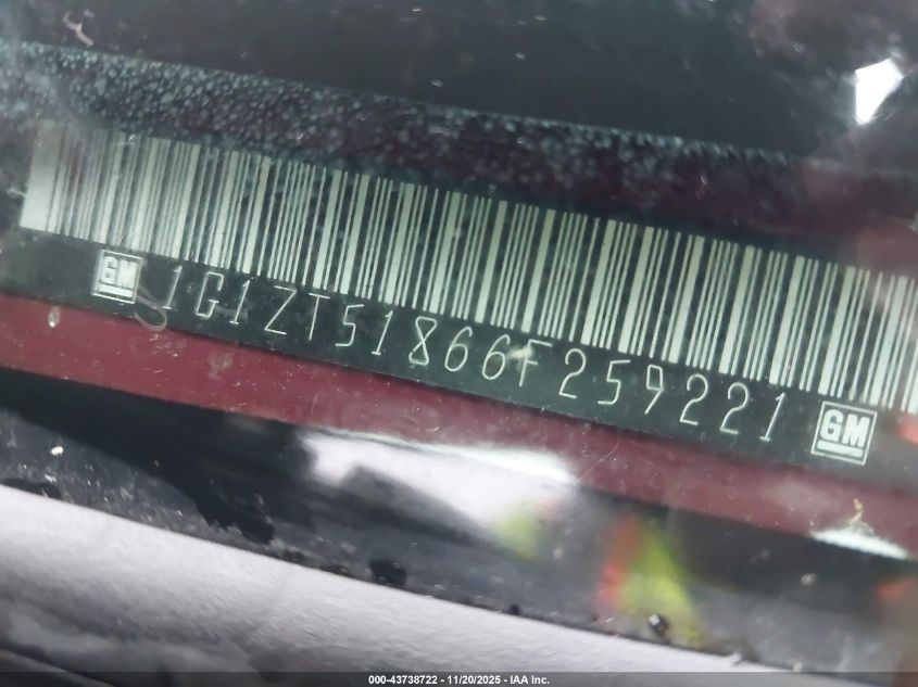 2006 Chevrolet Malibu Lt VIN: 1G1ZT51866F259221 Lot: 43738722