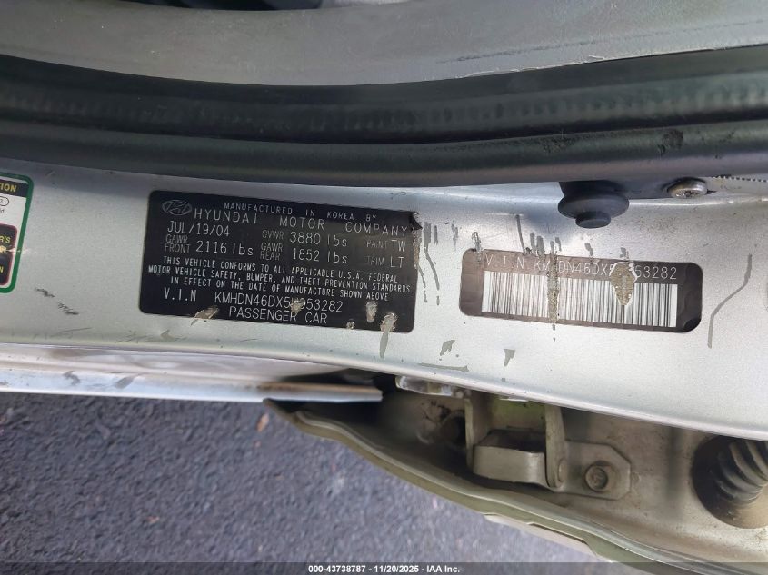 2005 Hyundai Elantra Ve VIN: KMHDM46DX5U953282 Lot: 43738787