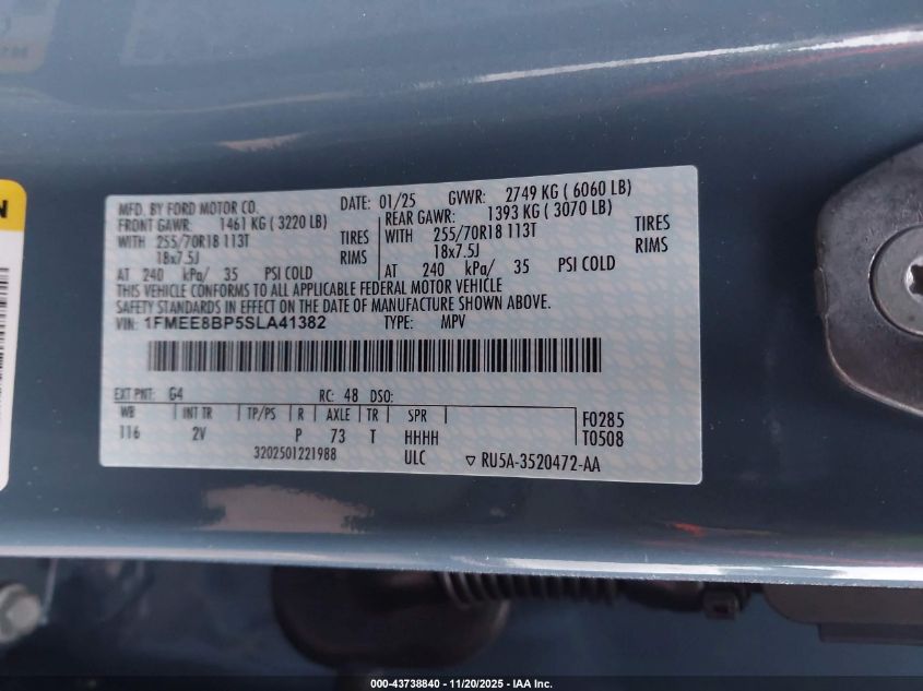 2025 Ford Bronco Outer Banks VIN: 1FMEE8BP5SLA41382 Lot: 43738840