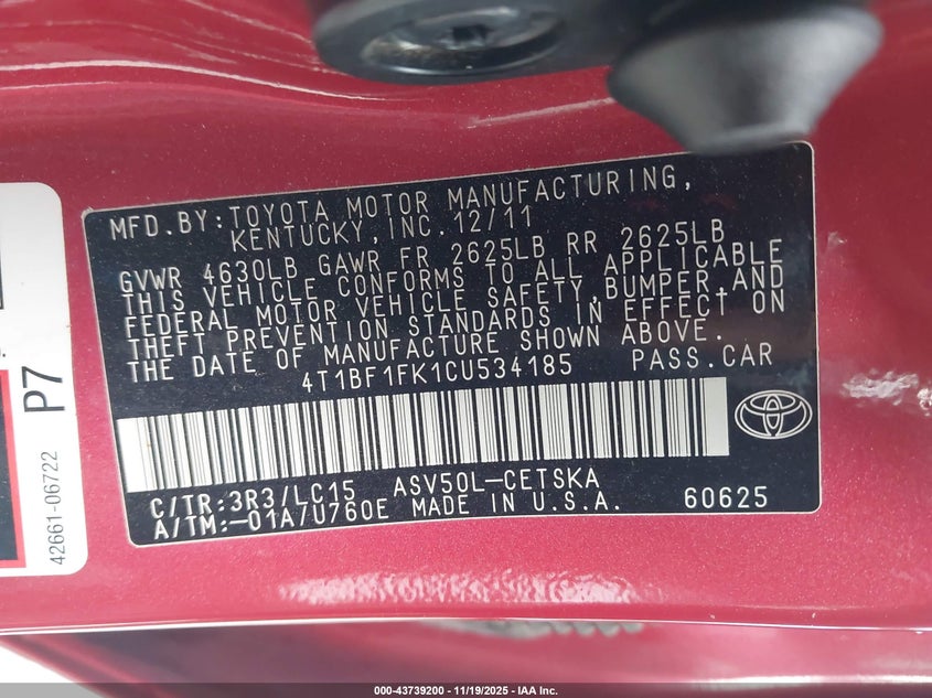 4T1BF1FK1CU534185 2012 TOYOTA CAMRY photo no. 9