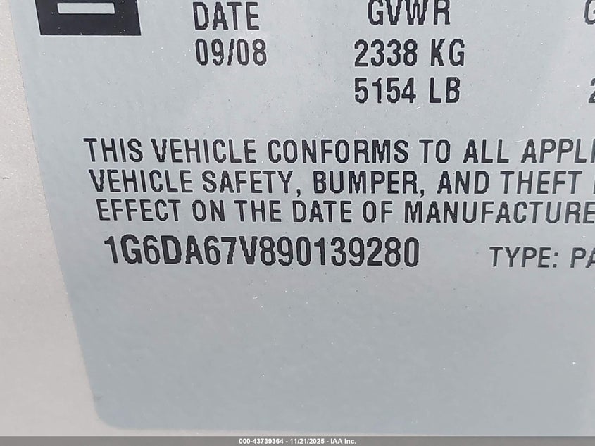 2009 Cadillac Sts V6 VIN: 1G6DA67V890139280 Lot: 43739364