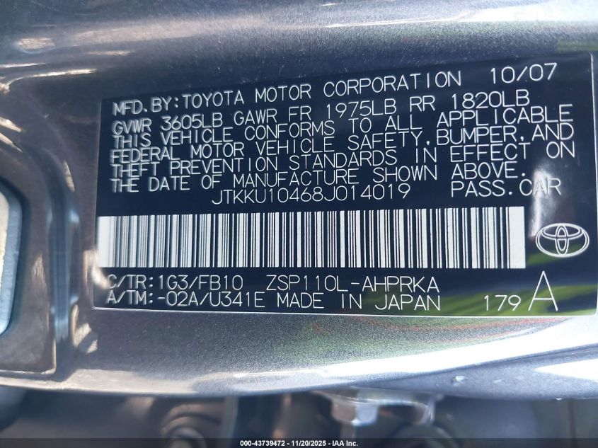 2008 Scion Xd VIN: JTKKU10468J014019 Lot: 43739472