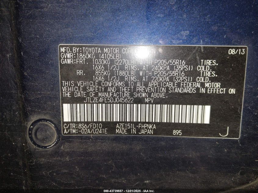 2013 Scion Xb VIN: JTLZE4FE5DJ045622 Lot: 43739557