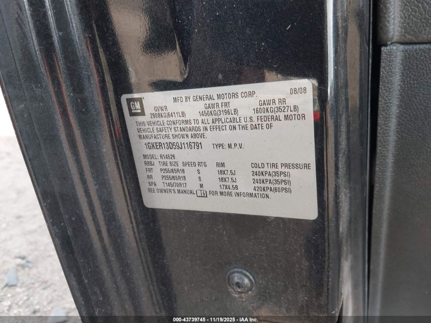 2009 GMC Acadia Sle-1 VIN: 1GKER13D59J116791 Lot: 43739745