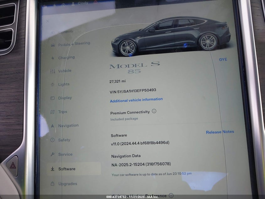 2014 Tesla Model S P85 VIN: 5YJSA1H13EFP50493 Lot: 43739752