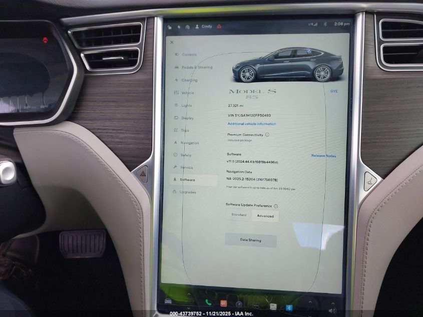 2014 Tesla Model S P85 VIN: 5YJSA1H13EFP50493 Lot: 43739752