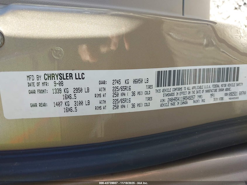 2A8HR54119R549257 2009 CHRYSLER TOWN & COUNTRY photo no. 9