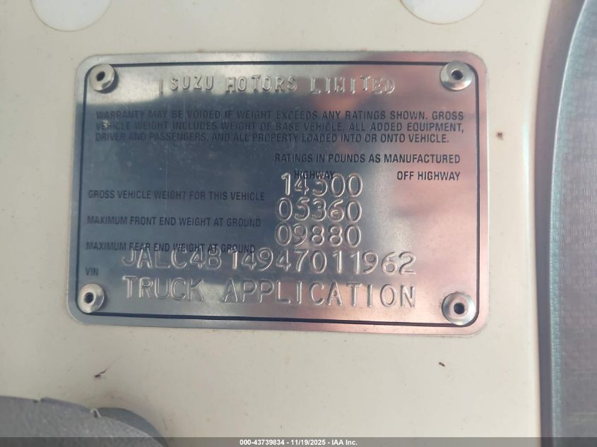 2004 Isuzu W4S042 Npr Hd Dsl Reg VIN: JALC4B14947011962 Lot: 43739834