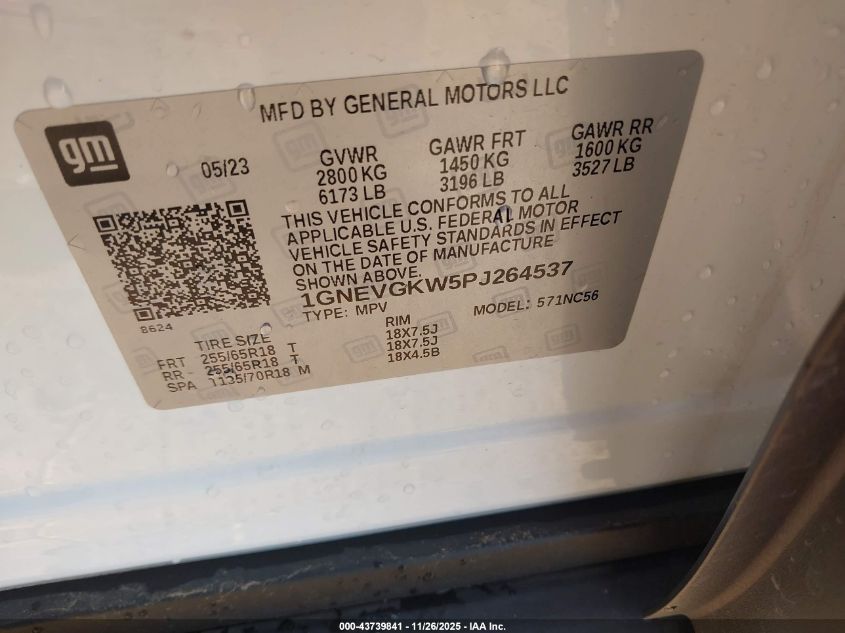 2023 Chevrolet Traverse Awd Lt Cloth VIN: 1GNEVGKW5PJ264537 Lot: 43739841