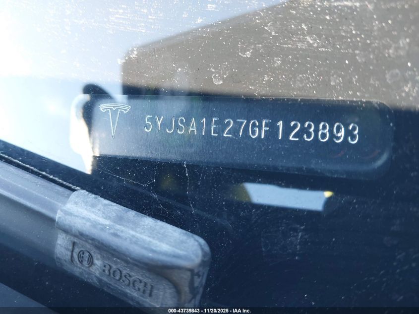 2016 Tesla Model S 60D/70D/75D/85D/90D VIN: 5YJSA1E27GF123893 Lot: 43739843