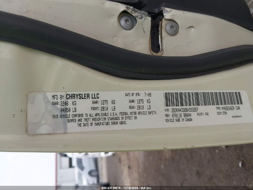 2008 Dodge Charger VIN: 2B3KA43G68H333267 Lot: 43739876