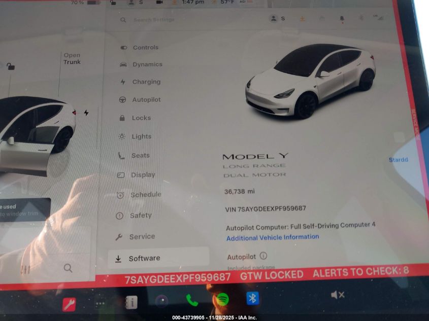 2023 Tesla Model Y Awd/Long Range Dual Motor All-Wheel Drive VIN: 7SAYGDEEXPF959687 Lot: 43739905