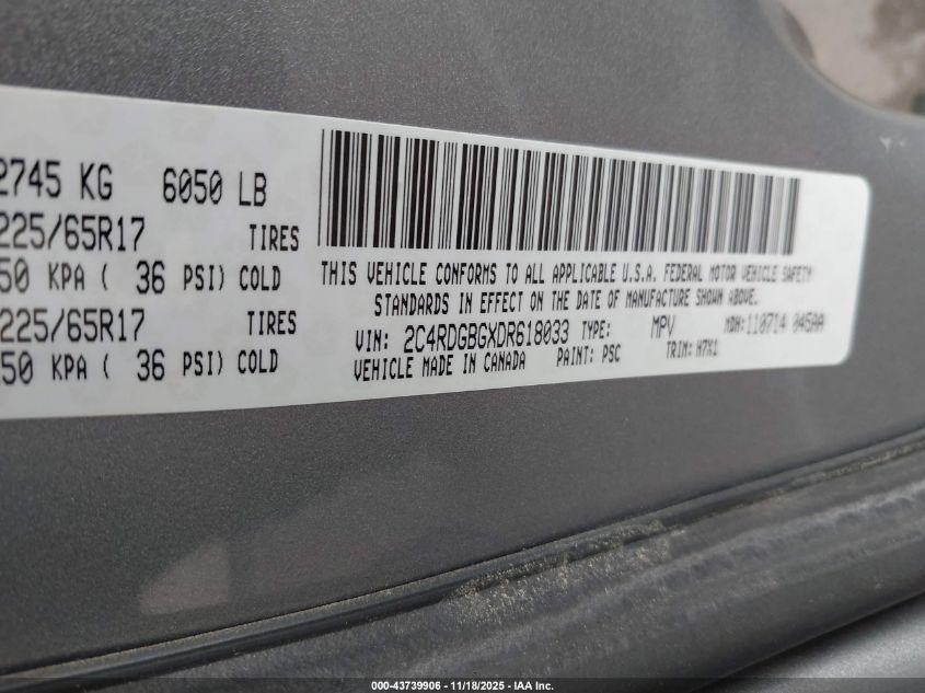 2013 Dodge Grand Caravan Se VIN: 2C4RDGBGXDR618033 Lot: 43739906