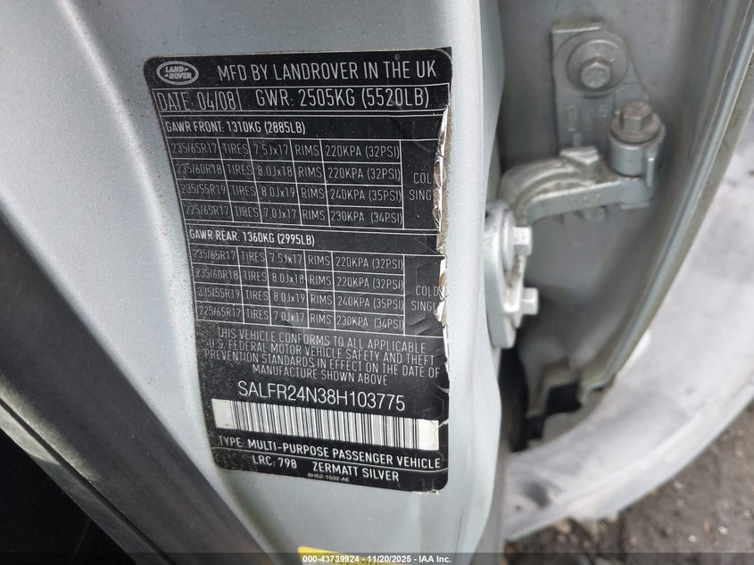 SALFR24N38H103775 2008 LAND ROVER LR2 photo no. 9