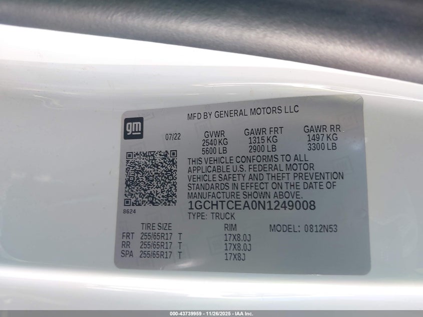 2022 Chevrolet Colorado 4Wd Long Box Lt VIN: 1GCHTCEA0N1249008 Lot: 43739959