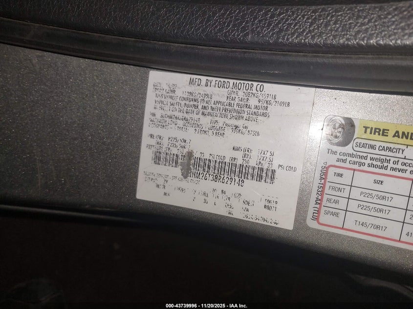 2008 Lincoln Mkz VIN: 3LNHM26T38R629148 Lot: 43739996