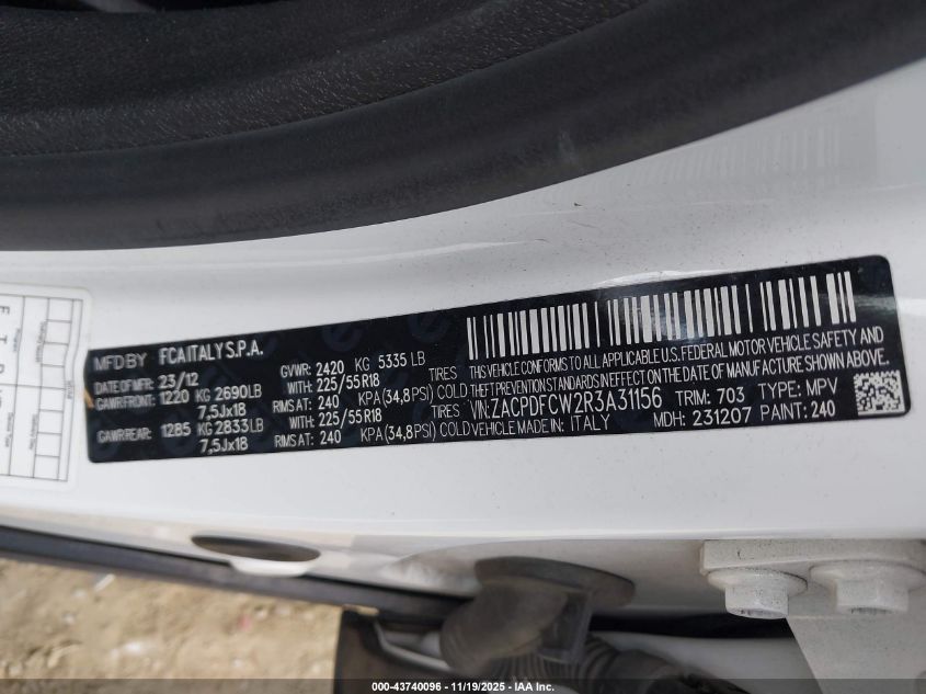 2024 Dodge Hornet R/T Eawd VIN: ZACPDFCW2R3A31156 Lot: 43740096