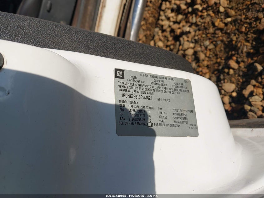 2008 Chevrolet Silverado 2500Hd Ltz VIN: 1GCHK23618F141628 Lot: 43740164