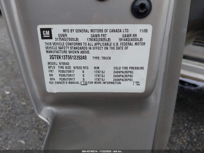 2006 GMC Sierra 1500 Slt VIN: 2GTEK13T561229248 Lot: 43740214