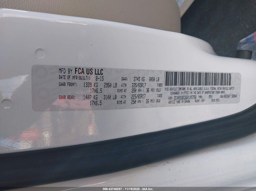 2016 Dodge Grand Caravan Se VIN: 2C4RDGBG3GR105758 Lot: 43740257