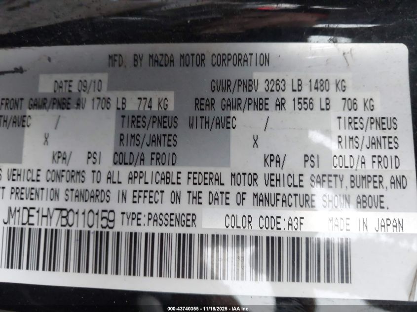 2011 Mazda Mazda2 Sport VIN: JM1DE1HY7B0110159 Lot: 43740355