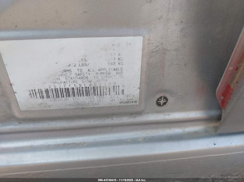 2011 Mitsubishi Galant Fe VIN: 4A32B2FF6BE024879 Lot: 43740410