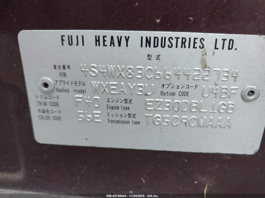 2006 Subaru B9 Tribeca Base 5-Passenger/Limited 5-Passenger VIN: 4S4WX83C664422734 Lot: 43740443