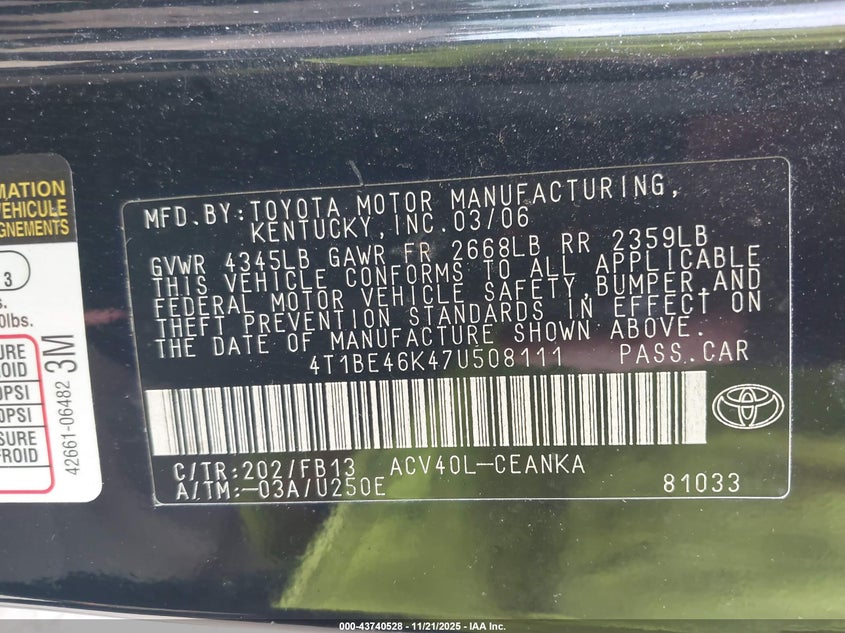 4T1BE46K47U508111 2007 TOYOTA CAMRY photo no. 9