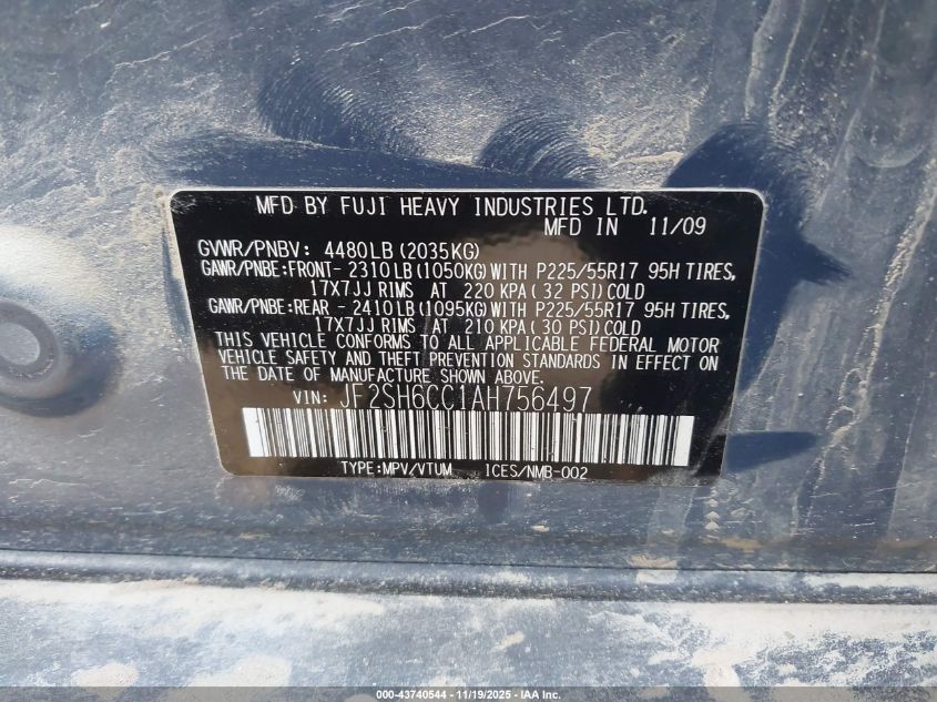 2010 Subaru Forester 2.5X Premium VIN: JF2SH6CC1AH756497 Lot: 43740544