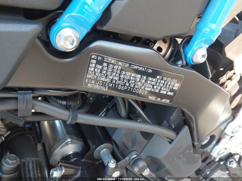 2023 Suzuki Gsx800 R VIN: JS1EM11B6P7100809 Lot: 43740648