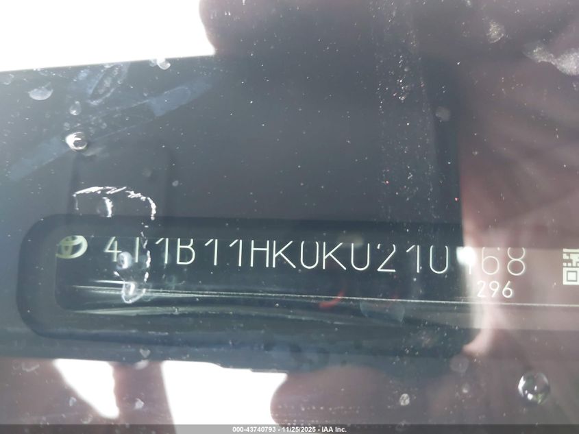 2019 Toyota Camry Se VIN: 4T1B11HK0KU210168 Lot: 43740793