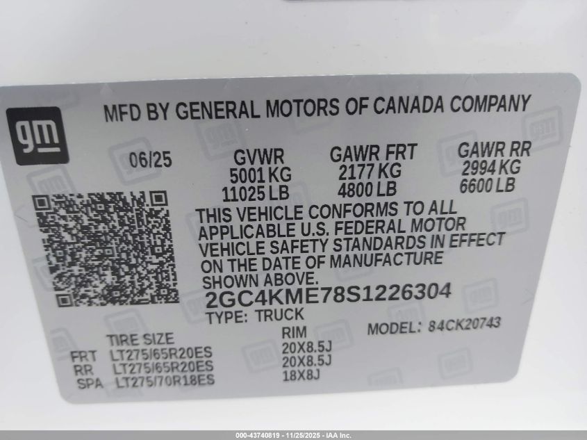 2025 Chevrolet Silverado 2500Hd 4Wd Standard Bed Custom VIN: 2GC4KME78S1226304 Lot: 43740819