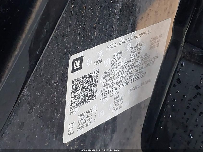 2019 GMC Canyon All Terrain W/Cloth VIN: 1GTG6FEN0K1155732 Lot: 43740862