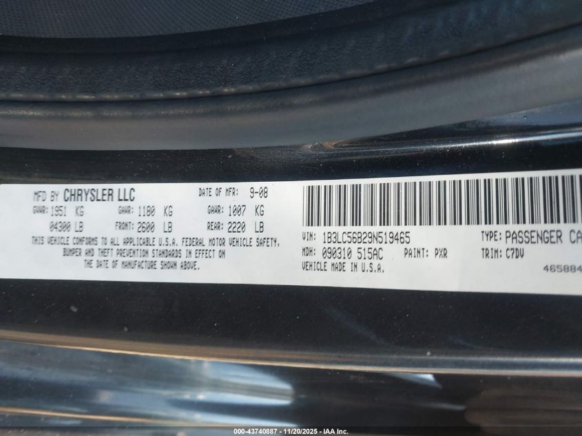 2009 Dodge Avenger R/T VIN: 1B3LC56B29N519465 Lot: 43740887