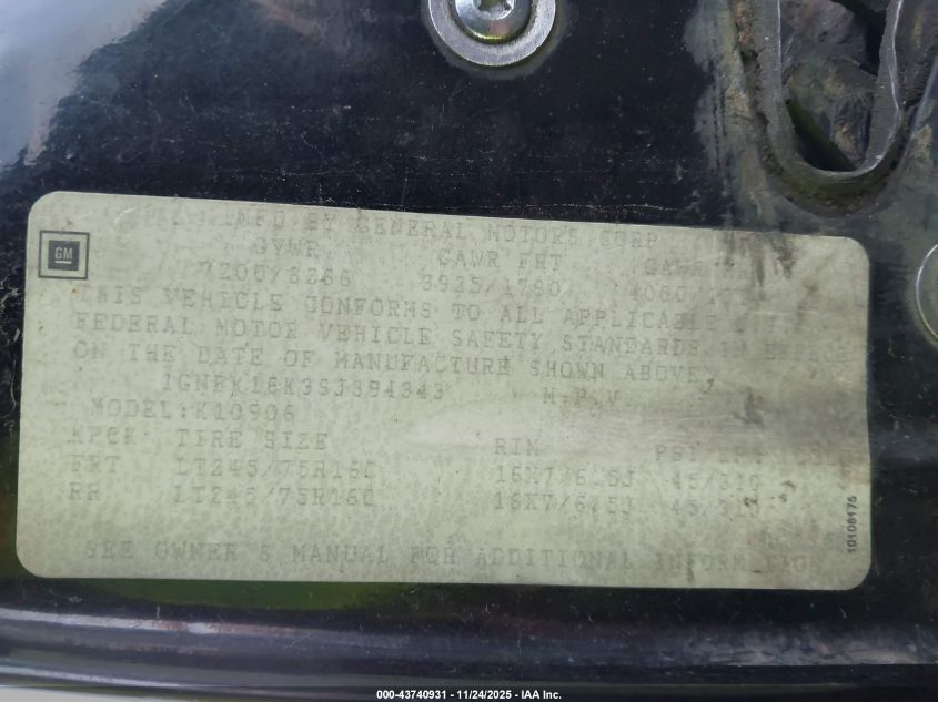 1995 Chevrolet Suburban K1500 VIN: 1GNFK16K3SJ394343 Lot: 43740931