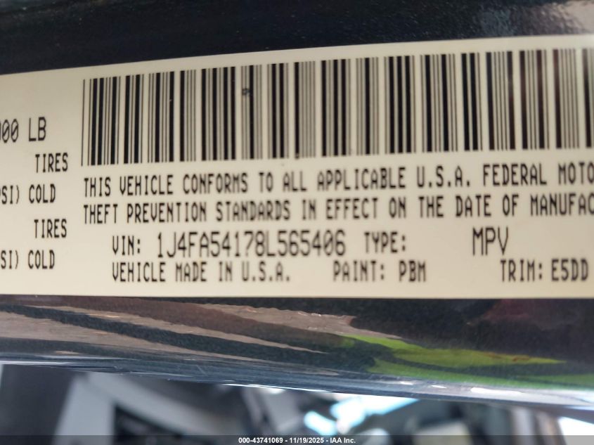2008 Jeep Wrangler Sahara VIN: 1J4FA54178L565406 Lot: 43741069