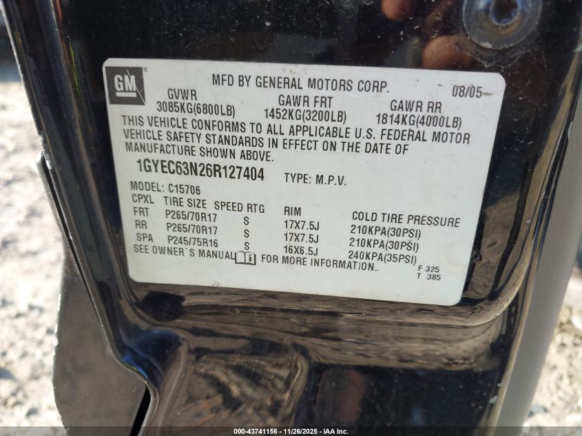 2006 Cadillac Escalade Standard VIN: 1GYEC63N26R127404 Lot: 43741156