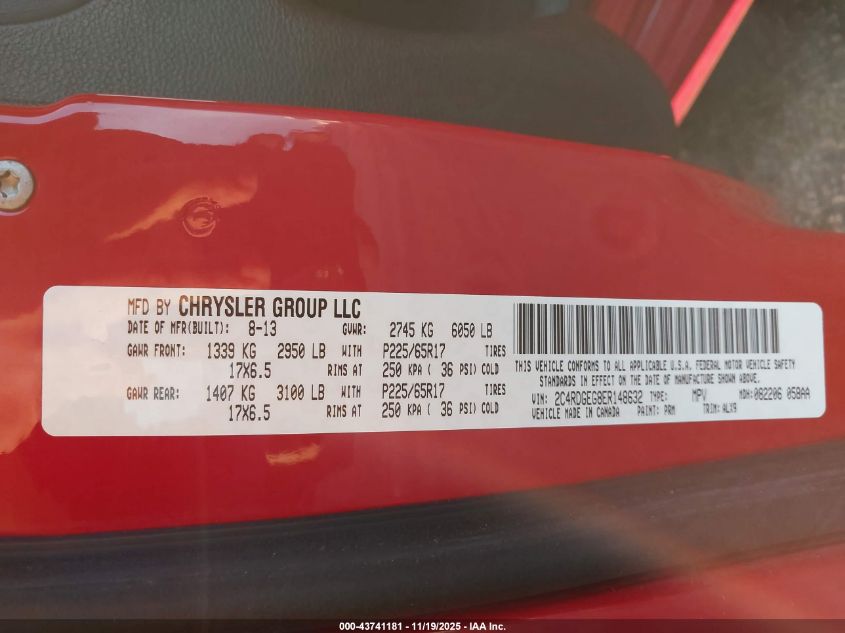 2014 Dodge Grand Caravan R/T VIN: 2C4RDGEG8ER148632 Lot: 43741181