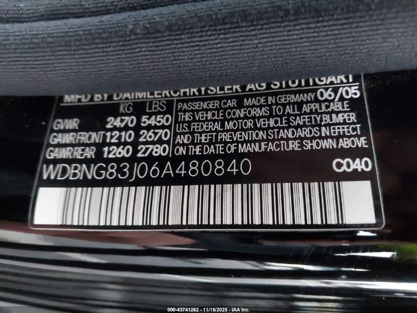 2006 Mercedes-Benz S 430 4Matic VIN: WDBNG83J06A480840 Lot: 43741262