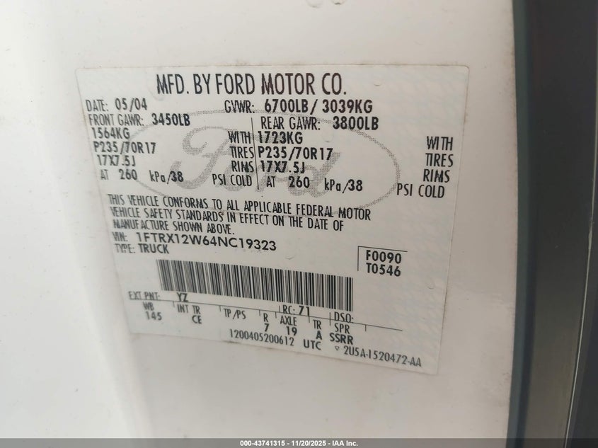 1FTRX12W64NC19323 2004 FORD F-150 photo no. 9