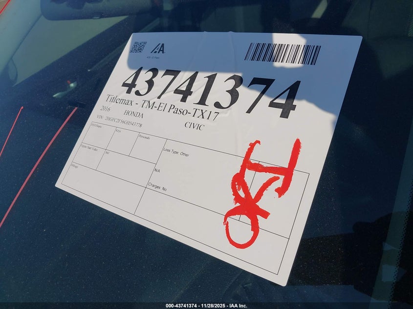 2HGFC2F56GH543778 2016 HONDA CIVIC photo no. 7
