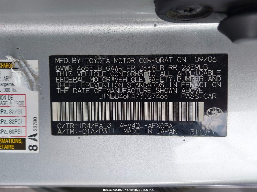 JTNBB46K473027466 2007 TOYOTA CAMRY photo no. 9